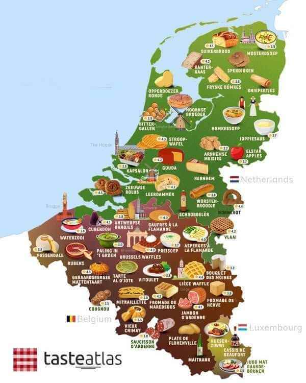 Kaart van Nederland met gerechten